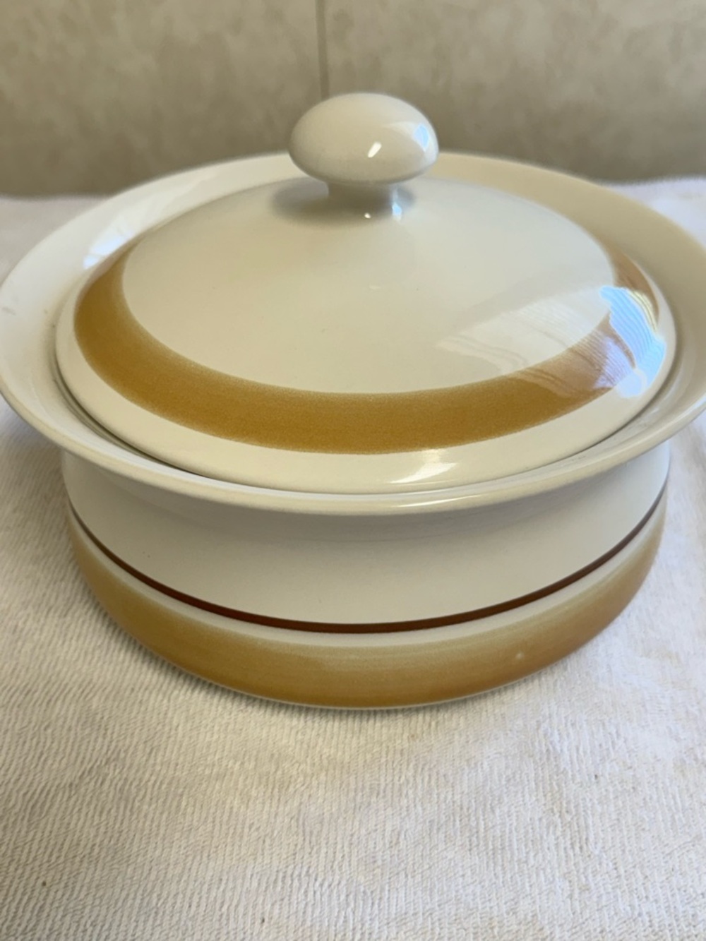 Ceramic Covered Casserole Dish in Cream and Mustard